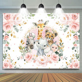 Rosa Blumen Und Safari Tiere Babydusche Hintergrund